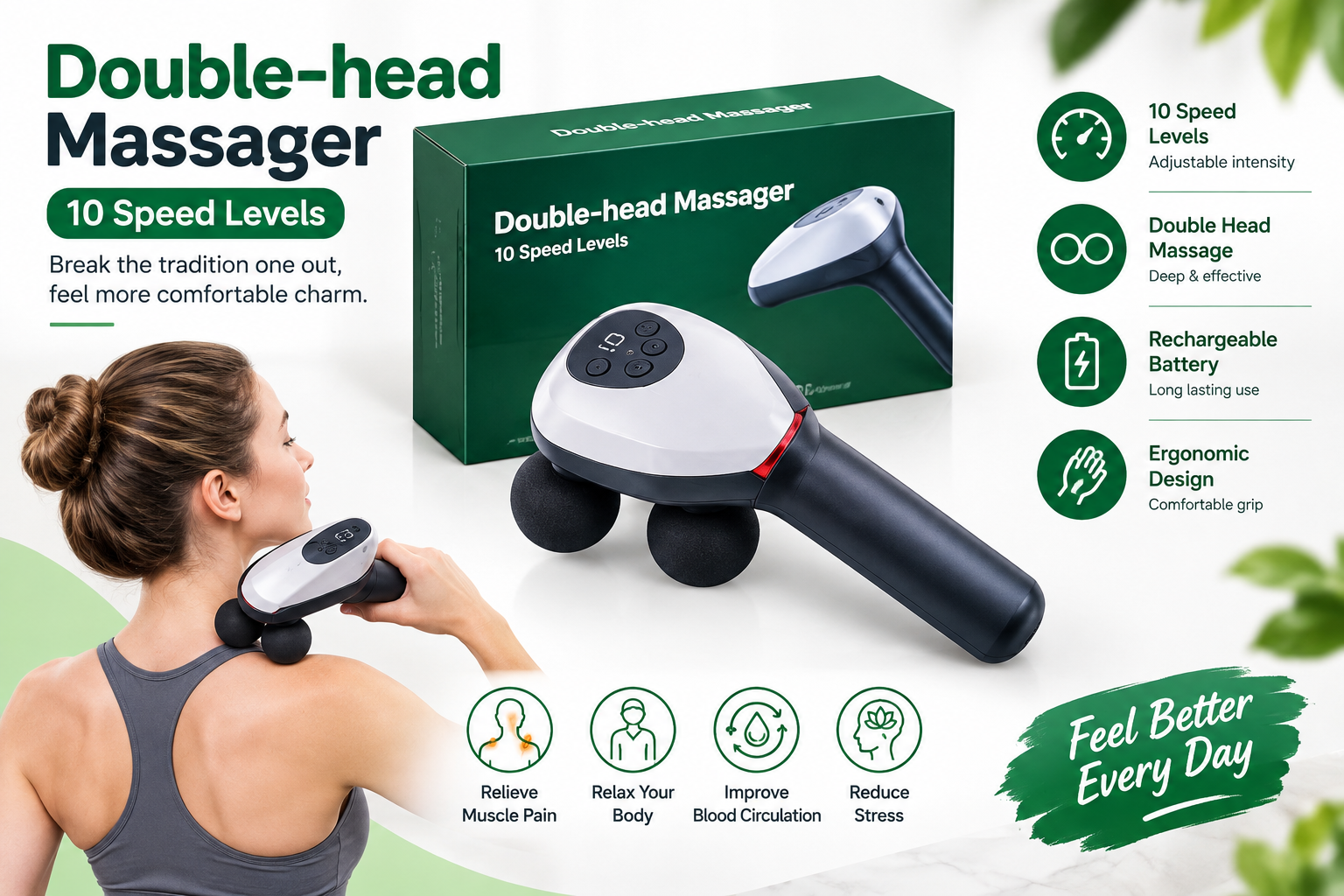 Double-Head Massager – 10 Speed Levels - Image 2
